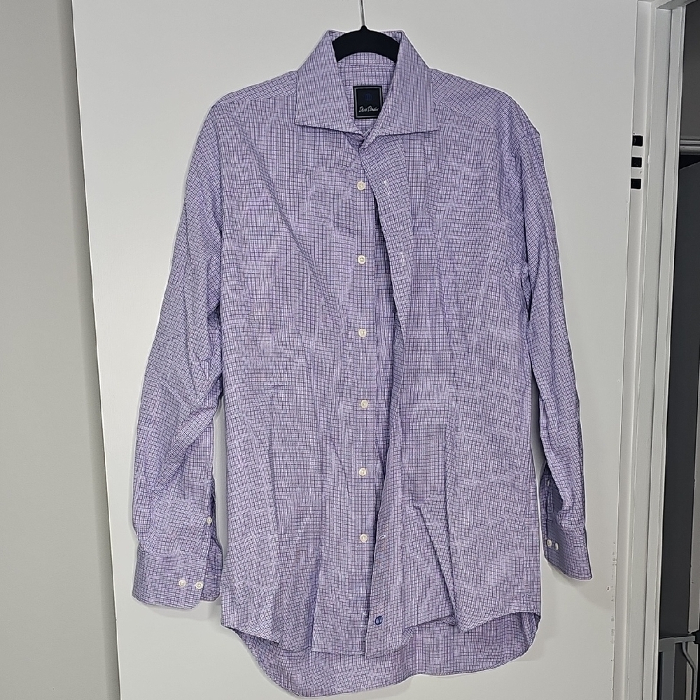 David Donahue Purple Checkered Dress Shirt